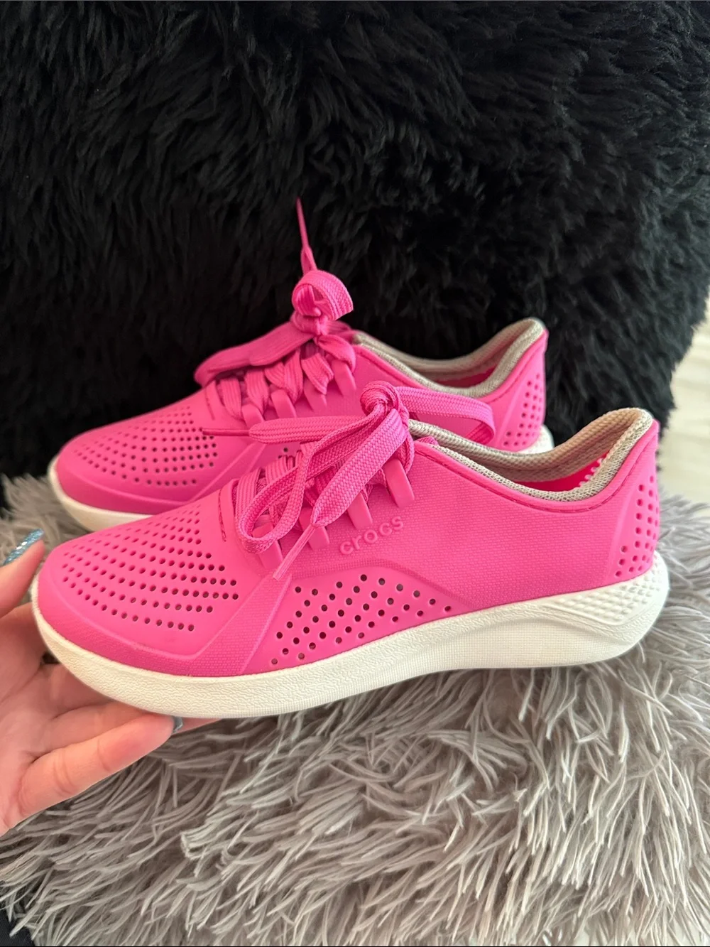 CROCS Women’s Hot Pink Perforated Lace-Up Sneakers